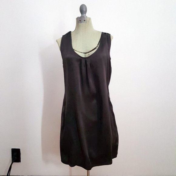 NWT Jenny Han dark grey/black 100% silk sleeveless cocktail dress with sequins - Picture 6 of 15